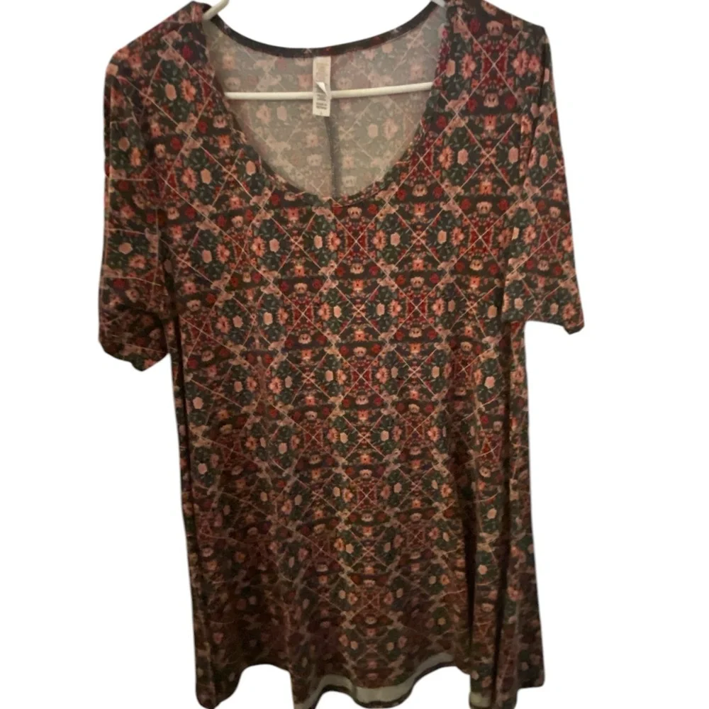 LuLaRoe Orange Brown Graphic Tunic Short Sleeve Dress - Picture 2 of 7